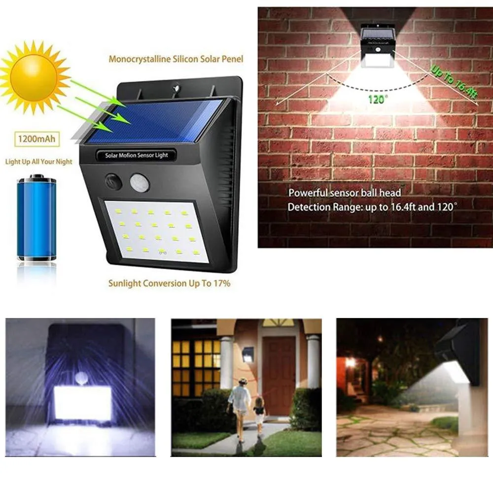 0213 Solar Security LED Night Light for Home Outdoor / Garden Wall (Black) (20-LED Lights)