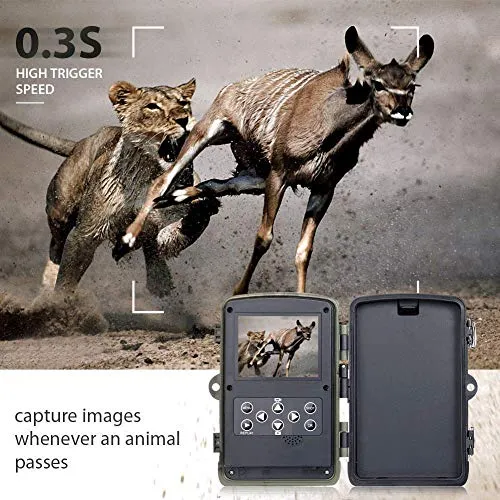 0.3s Trigger Speed with Night Vision Motion Activated Waterproof Wildlife Hunting Cam 120° Detection