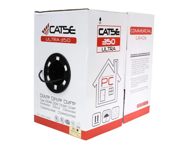 1000FT CAT5E Riser Bulk Ethernet Cable: CMR UL Listed, Solid Copper UTP, 24 AWG