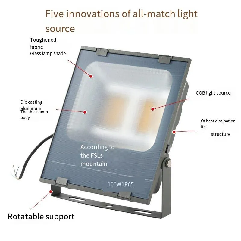 100W LED Floodlights White Light IP65 Flood Light Outdoor Waterproof High Power Floodlight Courtyard Street Lamp 6500K