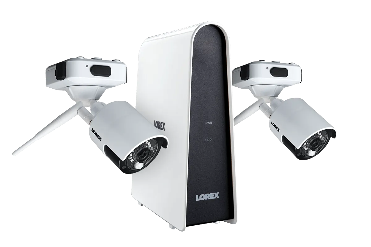 1080p Wire Free Camera System, featuring 2 Battery Powered White Outdoor Cameras and 16GB DVR