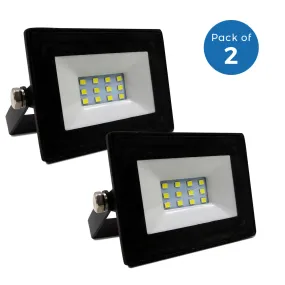 10W, Non PIR Slim Line Black Body Floodlight, 90 Lumens/Watt, 2 Years Warranty, 6000K (Pack of 2)