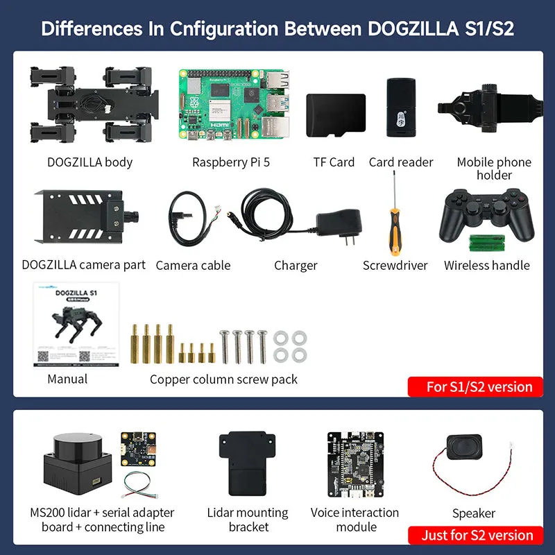 12DOF Robot Dog DOGZILLA S1/S2 for Raspberry Pi 5(ROS2-HUMBLE)