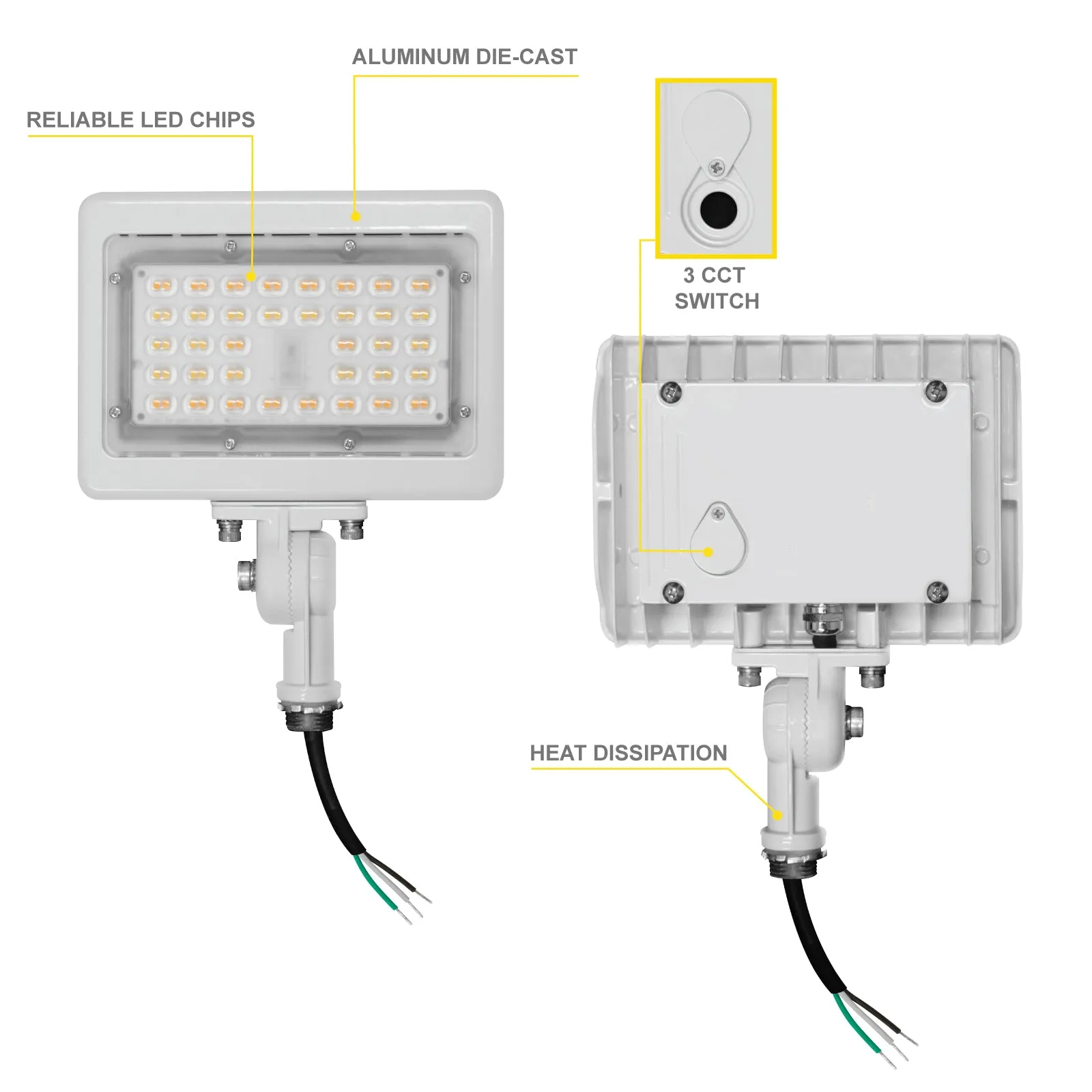 15W LED Flood Lights Outdoor Security Lighting - Waterproof - 3CCT 3000K-5000K - 2100LM - Knuckle Mount