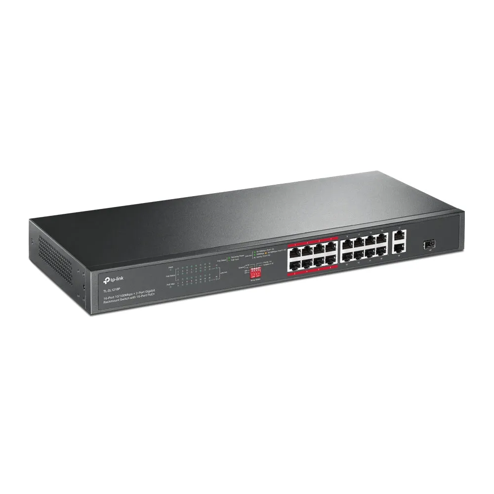 16-Port 10/100 Mbps   2-Port Gigabit Rackmount Switch with 16-Port PoE 