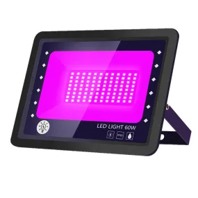 2 Pack Black Lights - 60W 385-400nm AC85-265V Upgraded LED Flood Light with Switch, Waterproof IP66 for Glow Party, Stage Lighting, Aquarium, Glow in The Dark, Body Paint, Fluorescent Poster, Neon Glow