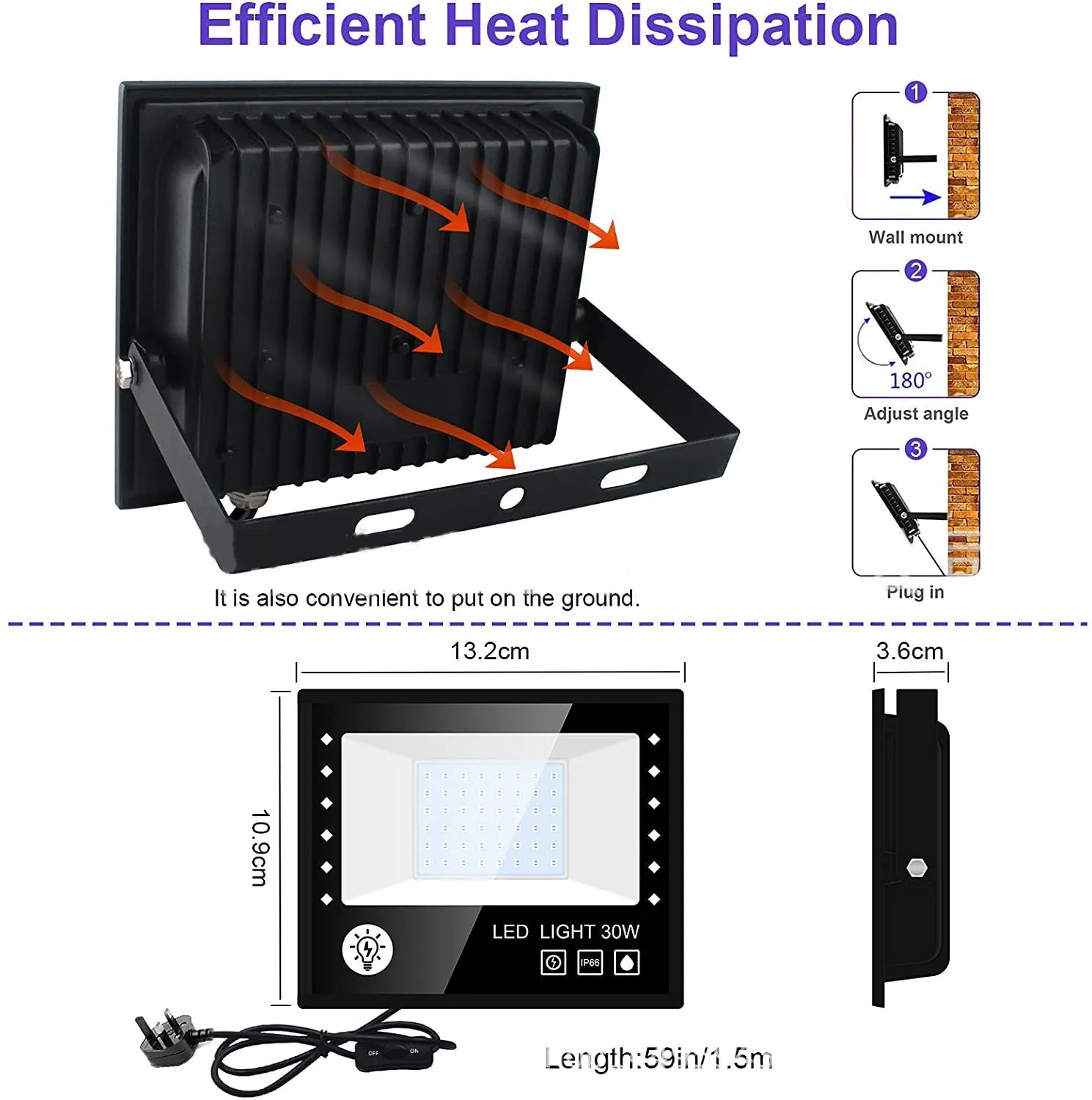 2 Pack Black Lights - 60W 385-400nm AC85-265V Upgraded LED Flood Light with Switch, Waterproof IP66 for Glow Party, Stage Lighting, Aquarium, Glow in The Dark, Body Paint, Fluorescent Poster, Neon Glow