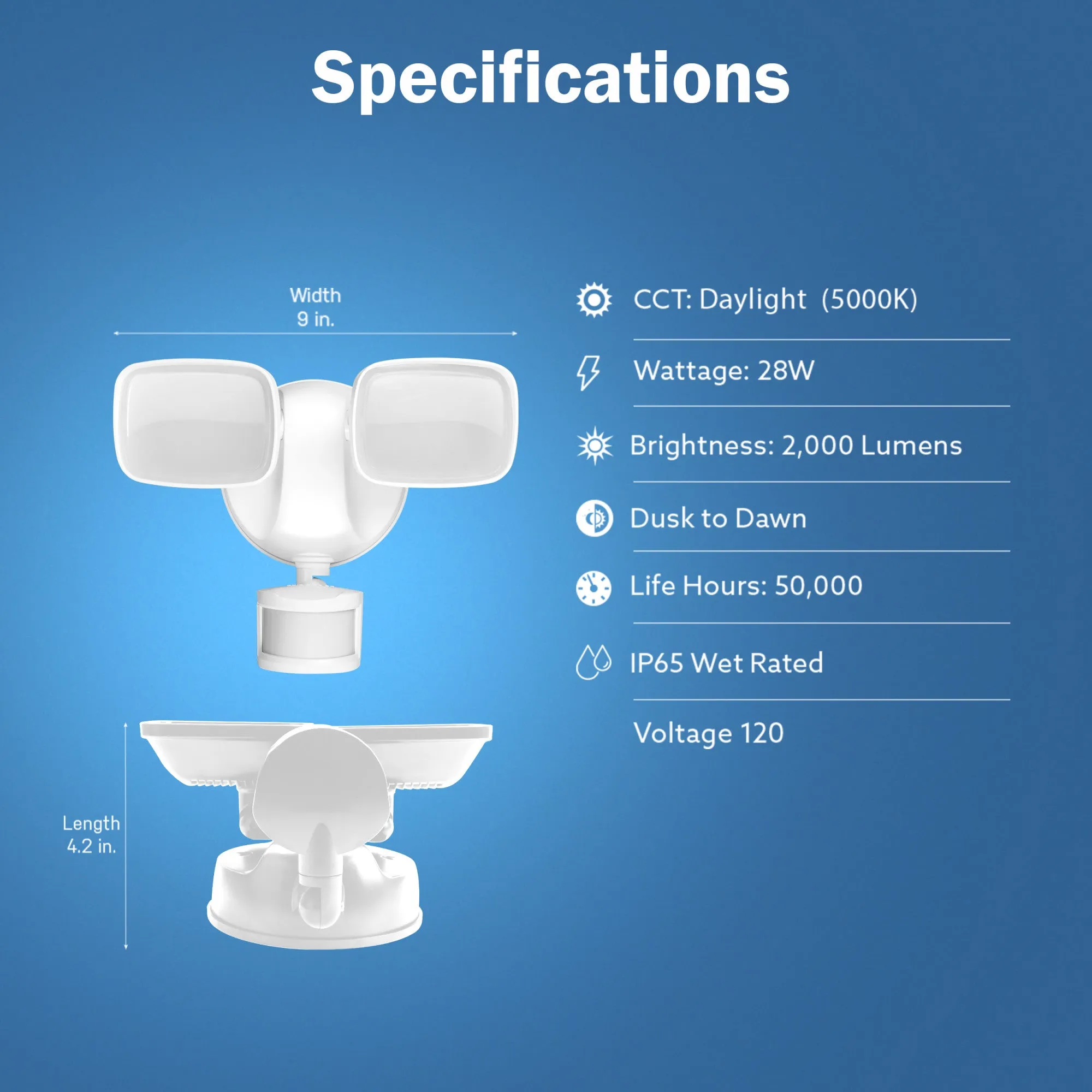 28W White Outdoor Motion Sensor LED Flood Light