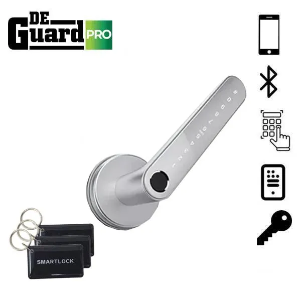 3 x DeGuard Pro - Premium Electronic Keyless Entry Smart Code Lever - N31B - Bluetooth / Fingerprint / RFID / PIN / Wi-Fi - IP55 - Silver (Bundle of 3)