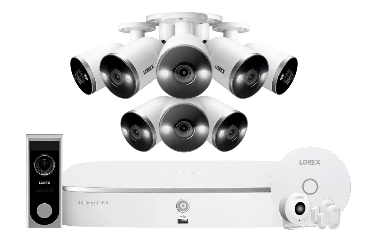 4K 8-channel 2TB Wired NVR System with 8 Smart Deterrence Cameras   Smart Sensor Kit and FREE 1080p Doorbell