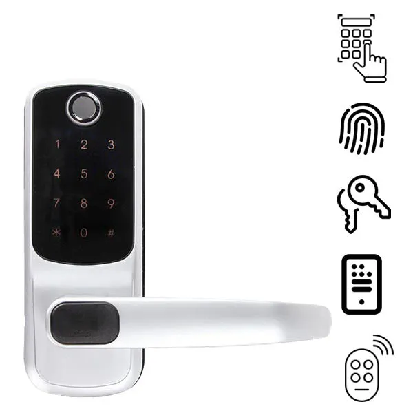 5-in-1 Electronic Keyless Entry Smart Door Lever Set - Satin Chrome