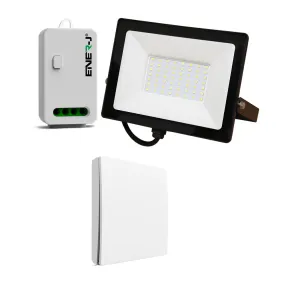 50W LED Floodlight Pre Wired with 500W RF   WiFi Receiver   1 Gang Wireless Kinetic Switch (White Body)