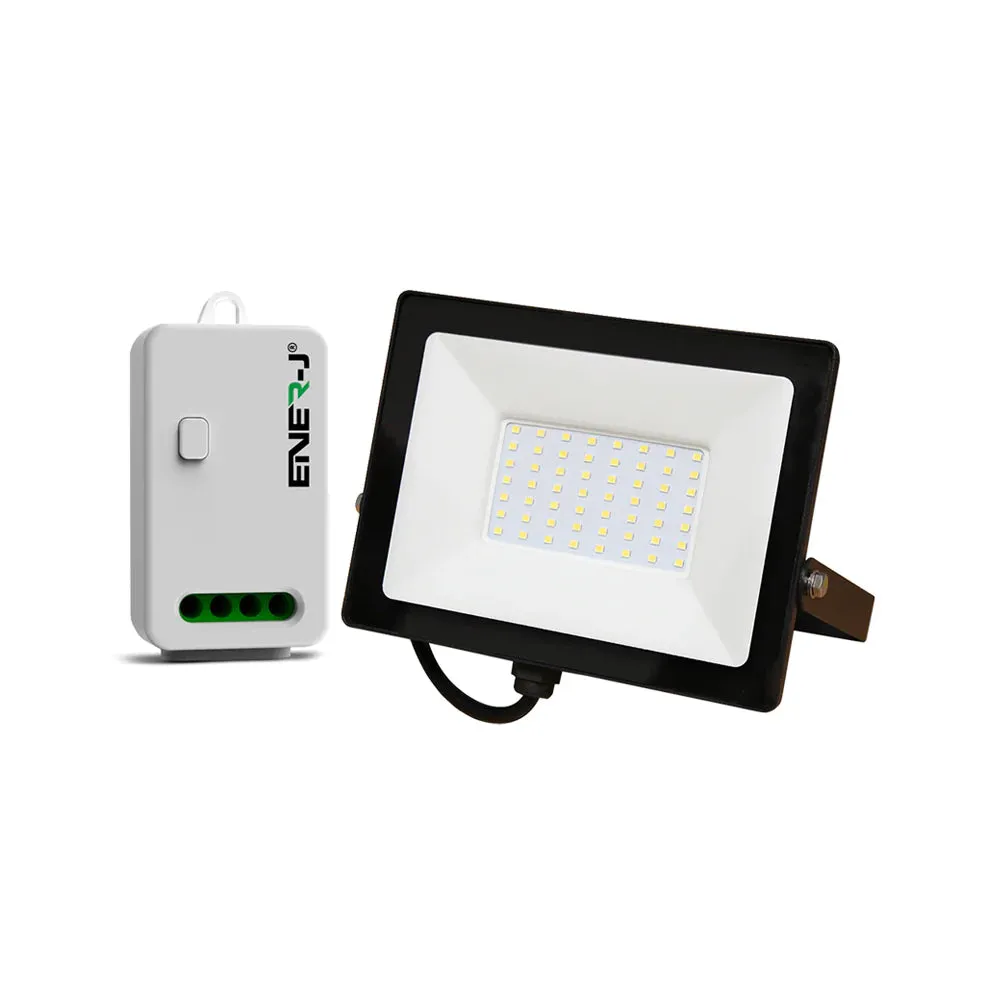 50W LED Floodlight Pre Wired with 500W RF   WiFi Receiver   1 Gang Wireless Kinetic Switch (White Body)