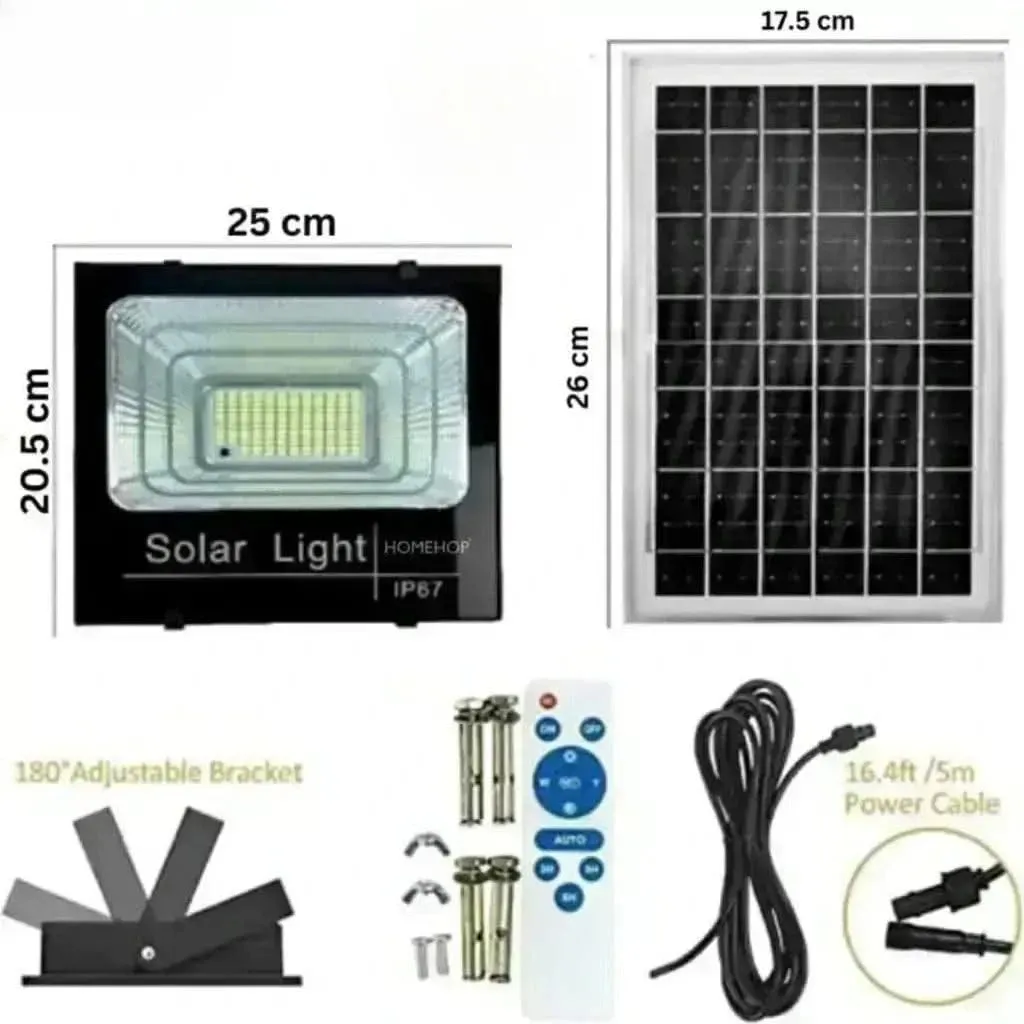 50W solar LED flood light waterproof for outdoor for Home Garden Wall Compound Patio Automatic with Remote Control (Renewed)