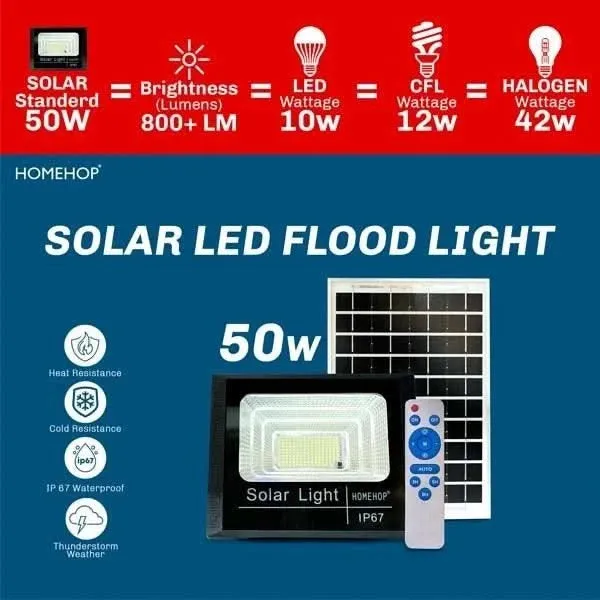 50W solar LED flood light waterproof for outdoor for Home Garden Wall Compound Patio Automatic with Remote Control (Renewed)