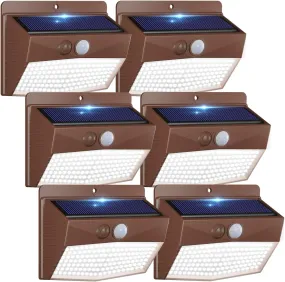 6 Packs Solar Outdoor Lights Motion Sensor Solar Security Lights Waterproof with 3 Lighting Modes Solar Powered Wall Lights outside for Garden Fence Yard Deck, Brown