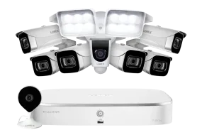 8-Channel NVR Fusion System with Six 4K (8MP) IP Cameras, HD Smart Indoor Wi-Fi Security Camera and Wi-Fi Floodlight Camera