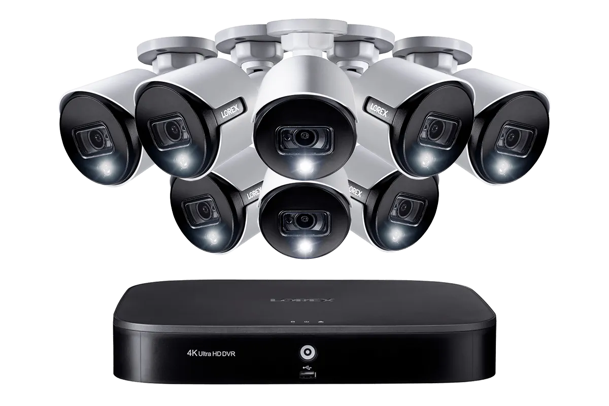 8-channel Smart DVR System with Eight 2K (5MP) Deterrence Security Cameras