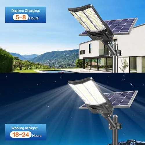 Adewalk Solar Street Light 3000W, Commercial Solar Street Lights Outdoor Dusk to Dawn, Solar Outdoor Light with Motion Sensor and Remote Control, Solar Parking Lot Lights for Yard, Country 2PACK