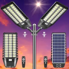 AKOFUN Solar Street Light Outdoor: 3000W Solar Street Lights Outdoor Waterproof, Solar Street Light LED, Solar Street Flood Light 200000 Lumens for Parking Lot, 2 Pack