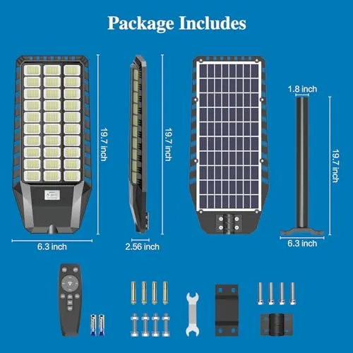 AKOFUN Solar Street Light Outdoor: 3000W Solar Street Lights Outdoor Waterproof, Solar Street Light LED, Solar Street Flood Light 200000 Lumens for Parking Lot, 2 Pack