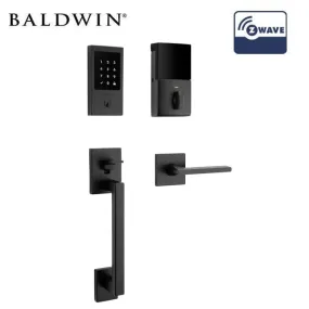 Baldwin Estate - 85390.190.ACRH - Minneapolis Sectional Entry Handleset w/ 8225.190.ZW Z-Wave Smart Electronic Deadbolt - 190 - Satin Black - Grade 2 - RH