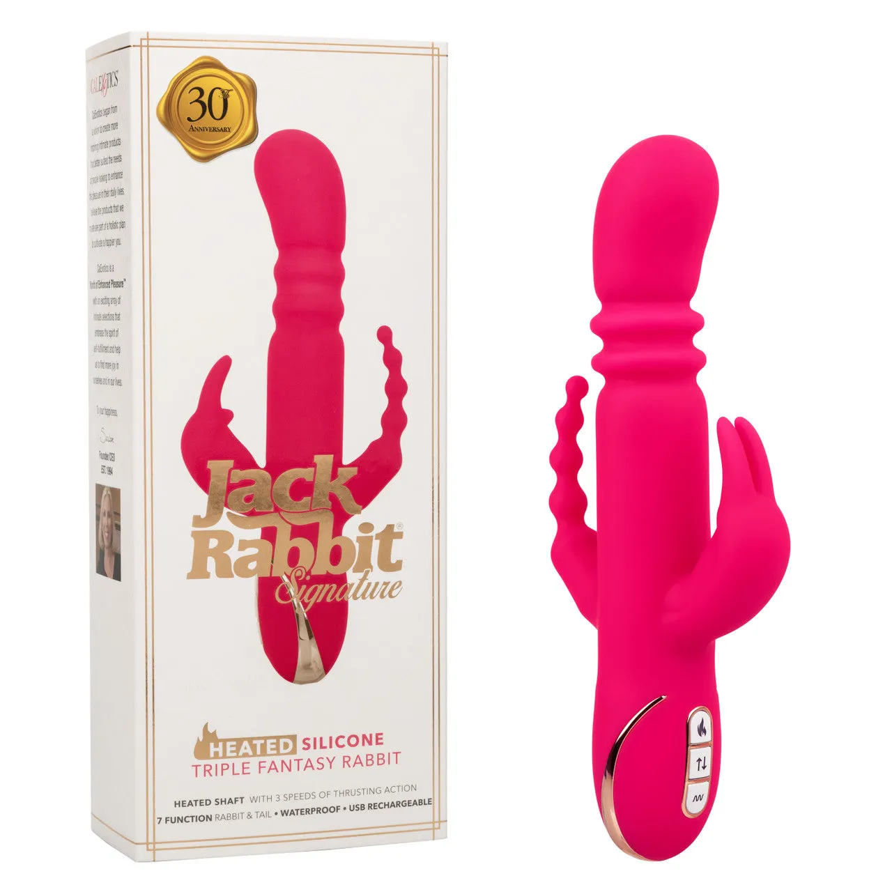 CalExotics Signature Heated Silicone Triple Rabbit Vibrator - Rechargeable Jack Rabbit