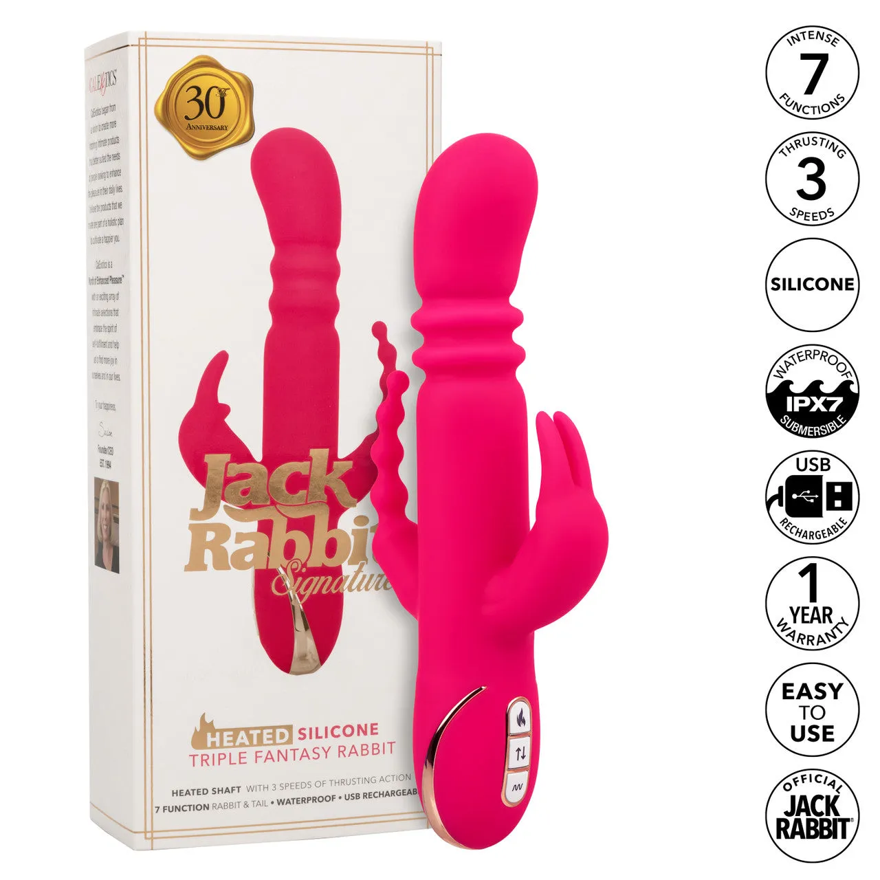 CalExotics Signature Heated Silicone Triple Rabbit Vibrator - Rechargeable Jack Rabbit