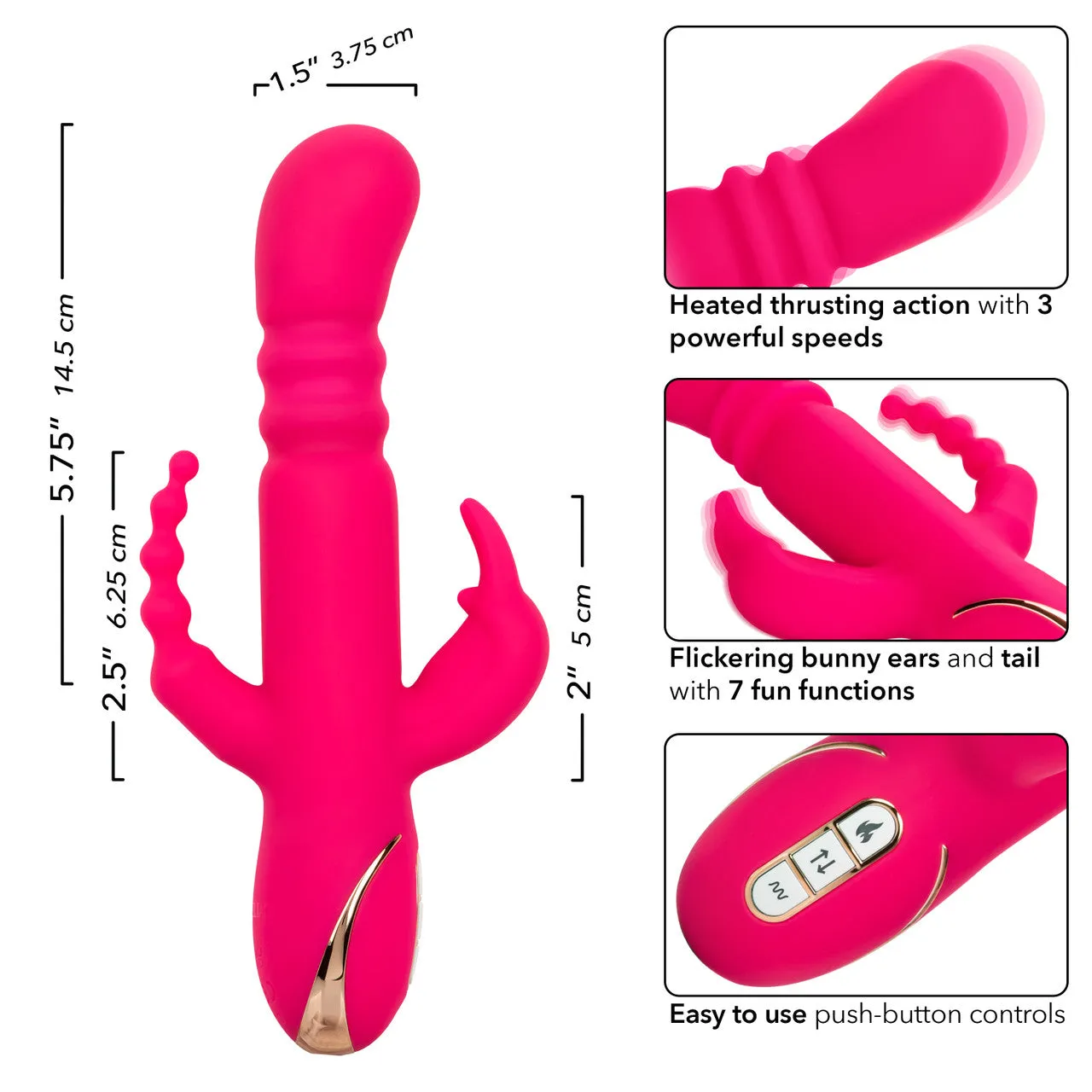 CalExotics Signature Heated Silicone Triple Rabbit Vibrator - Rechargeable Jack Rabbit