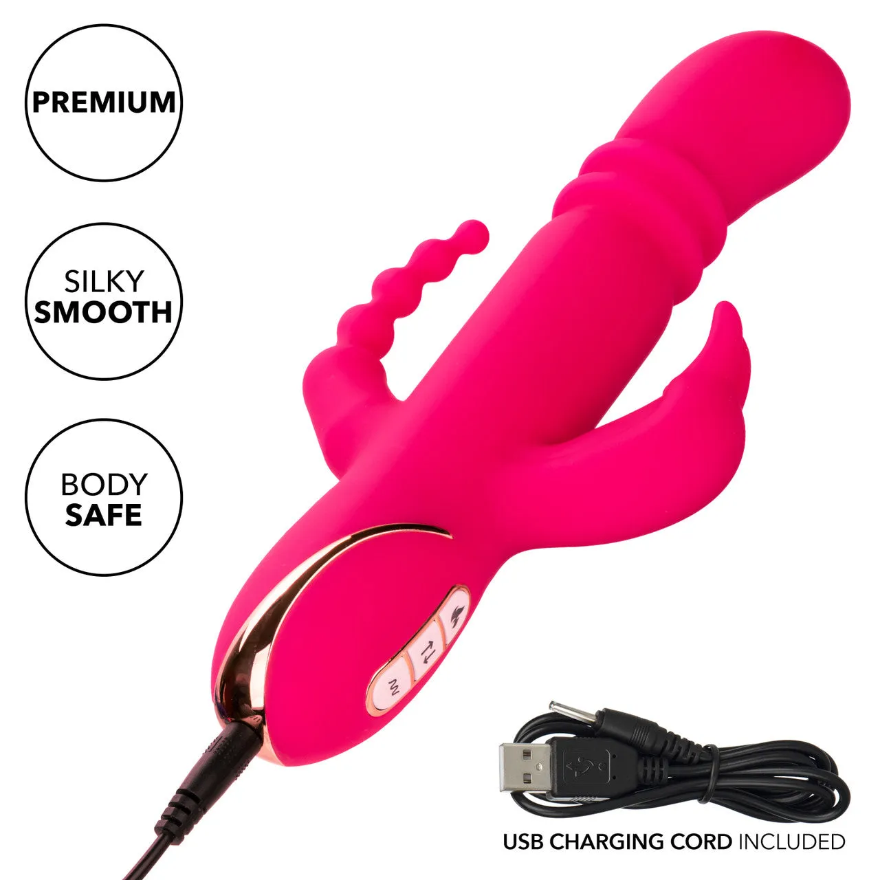 CalExotics Signature Heated Silicone Triple Rabbit Vibrator - Rechargeable Jack Rabbit