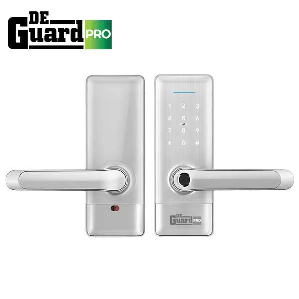 DeGuard Pro - Premium Electronic Keyless Entry Smart Lever Set - H1B - Hotel / Multifamily - Bluetooth / Fingerprint / RFID / Wi-Fi - IP55 (Silver | Black)