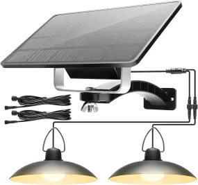 Double Head Solar Pendant Lights Outdoor Indoor, LED Solar Shed Lights IP65 Waterproof, Wall Mount Security Lighting for Shop Chicken Coop Garage Porch Front Door Patio, 3000K Warm White