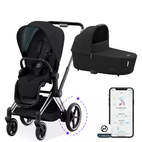 ePriam Smart Electric Stroller with Free Carry Cot - Chrome Frame / Black