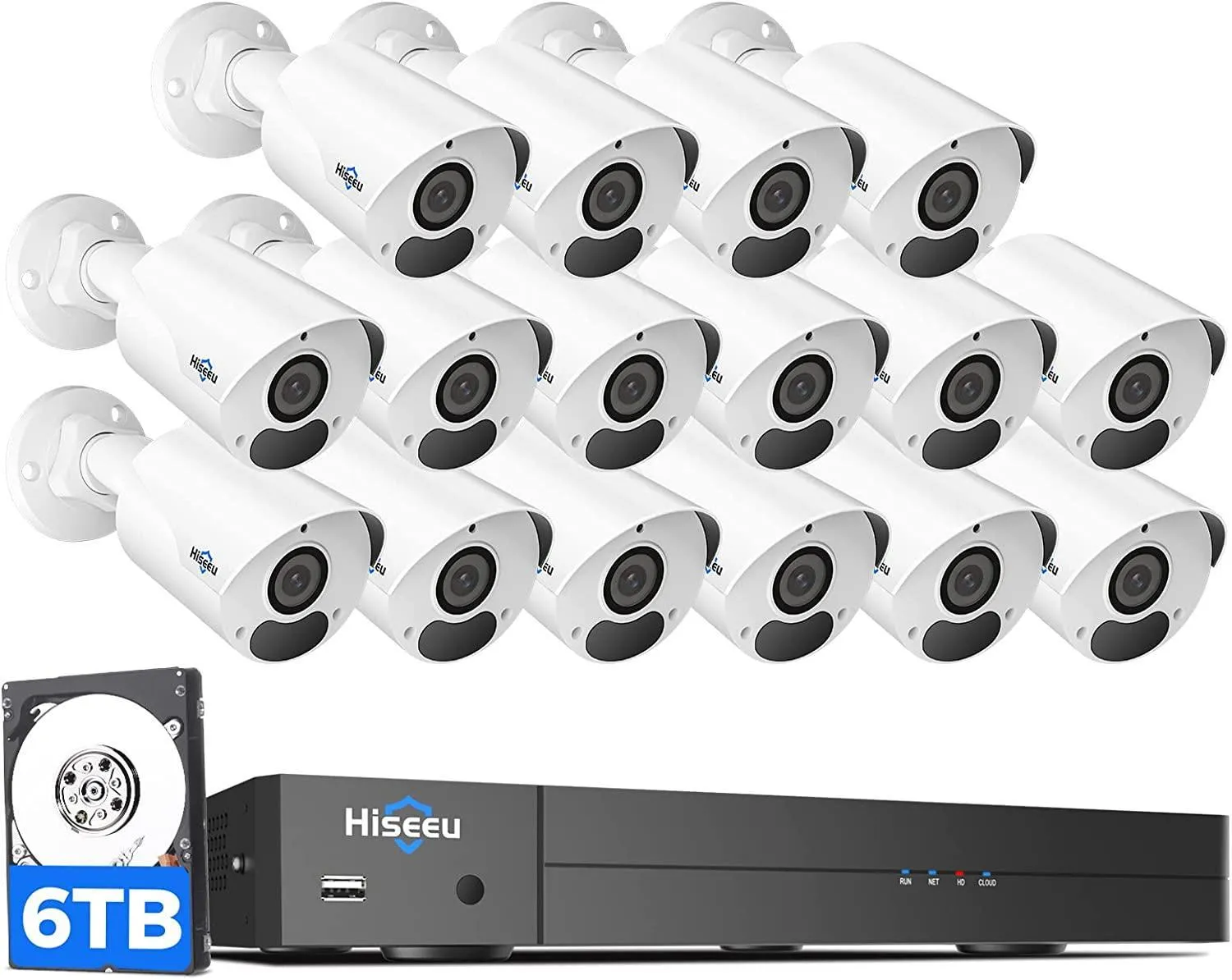 Hiseeu [4K HD 3TB HDD] Hiseeu 4K Security Camera System, PoE Security Camera System w/4pcs IP PoE Cameras, 121° Wide View, IP67 Waterproof, Remote Access, WDR, 100ft Night Vision, 7/24 Audio Record