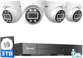 Hiseeu 4K PoE Security Camera System 16CH Expandable,5MP Indoor Outdoor Dome Security Cameras,Human/Vehicle Detect,Playback,2-Way Audio,24/7 Record