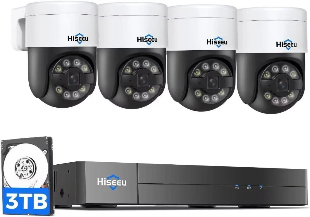 Hiseeu 4K PoE Security Camera System,CCTV Camera Security System w/5MP Home Security Cameras, PTZ 270°Pan 90°Tilt，2-Way Audio,Remote Access,Night Vision,Waterproof,7/24 Record