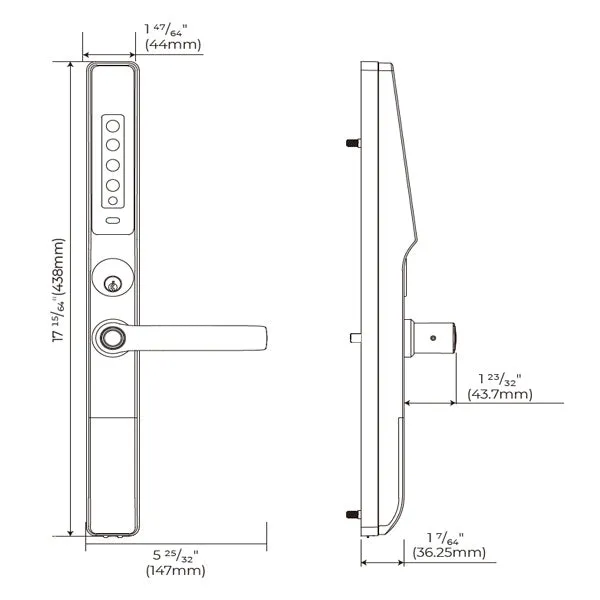 Lockly Guard -DEFENDER 238LM- Biometric Electronic Lever Set - Entry/Exit Mortise Doorman Edition - RFID - Fingerprint Reader - Wi-Fi-Bluetooth App Controlled - Matte Black