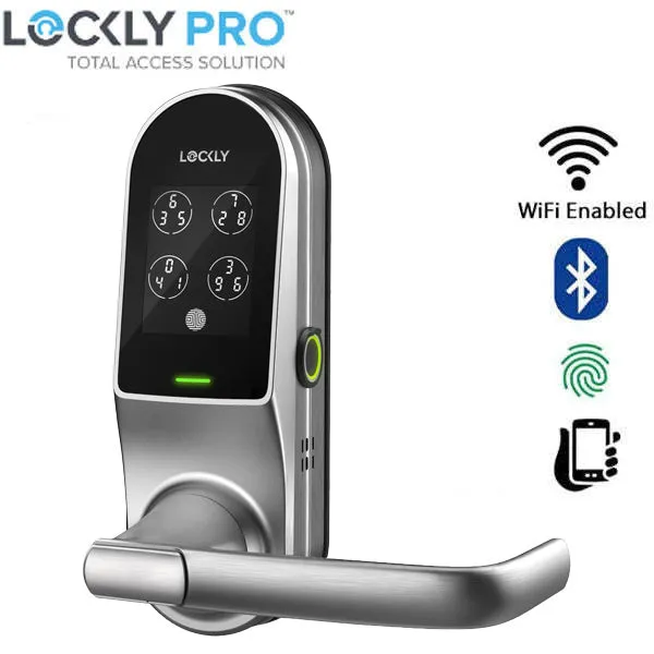 Lockly Guard - LATCH 679L -  Lever Latch Smart Lock -Wi-Fi-Bluetooth App Controlled - Fingerprint Reader -  Touchscreen Keypad - Key Override - Mifare RFID - Optional Finish