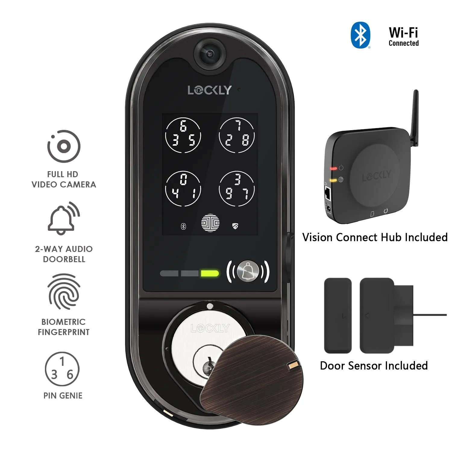 Lockly Vision, Video Doorbell Camera Smart Lock, 2-Way Audio Keyless Entry Door Lock, Fingerprint, Digital Keypad, Wi-Fi Smart Locks for Front Door with SD Card, No Monthly Fee, Venetian Bronze