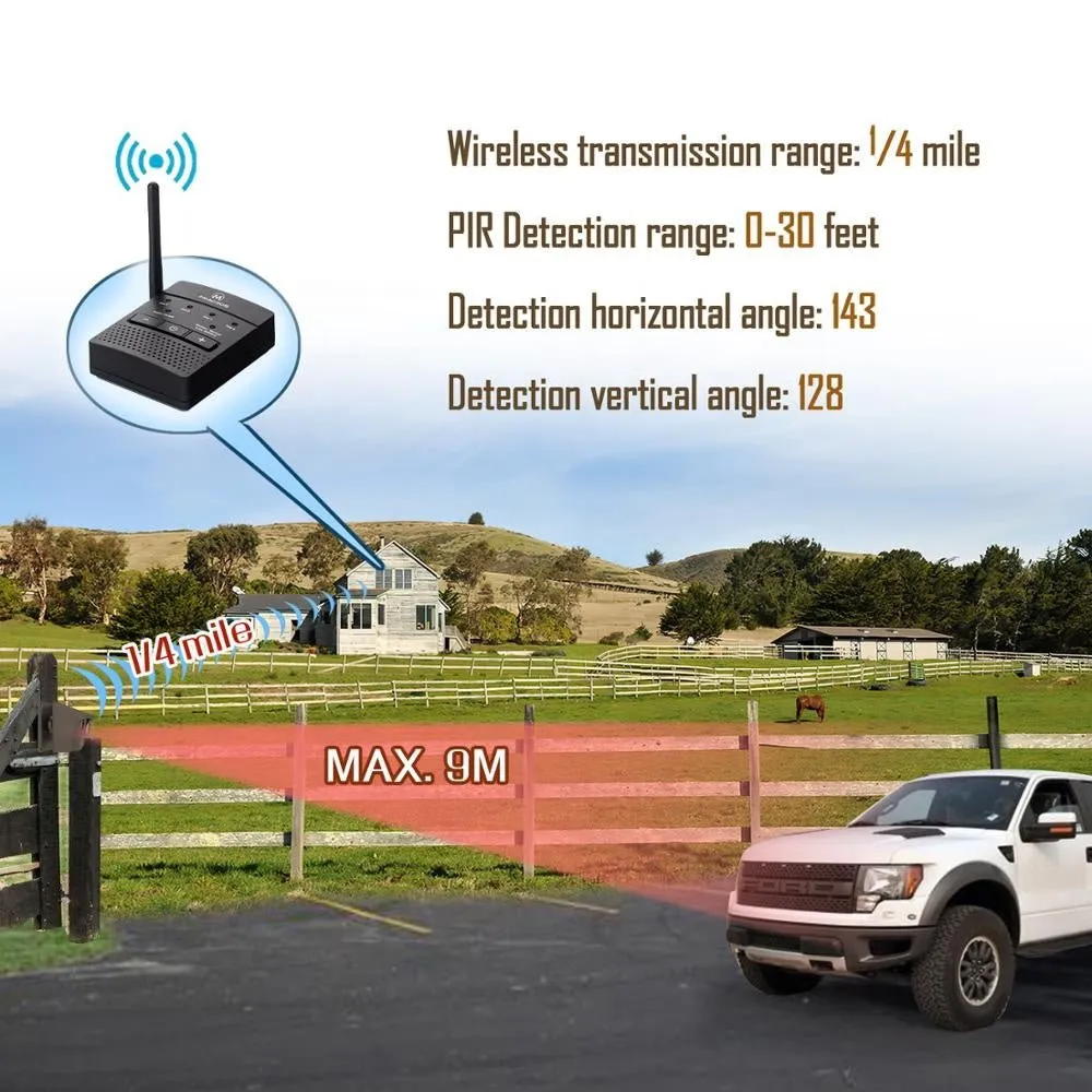 Long Range Solar Wireless Driveway Alarm - Motion Sensor Detector & Security Alert System