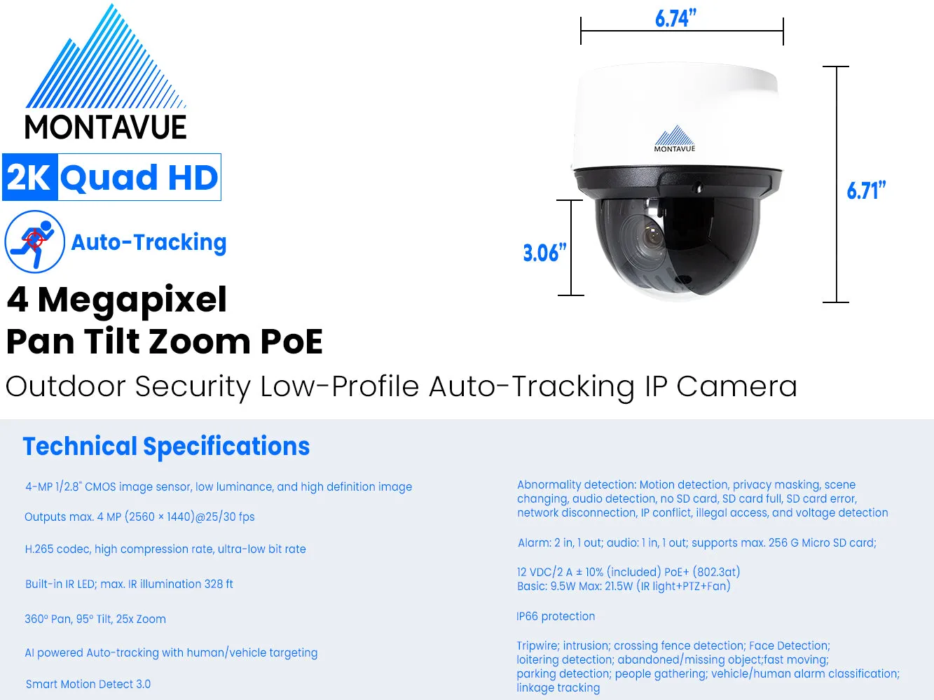 MTZ4250 | 4MP 2K Auto-Tracking PTZ Camera with 25x Zoom and SMD 3.0