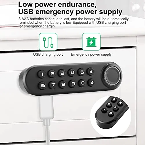 Mypin Fingerprint Cabinet Lock, Smart Biometric Cabinet Password Lock with USB Key, Keyless Hidden File Drawer Wardrobe Lock, Child Safety Fingerprint Lock