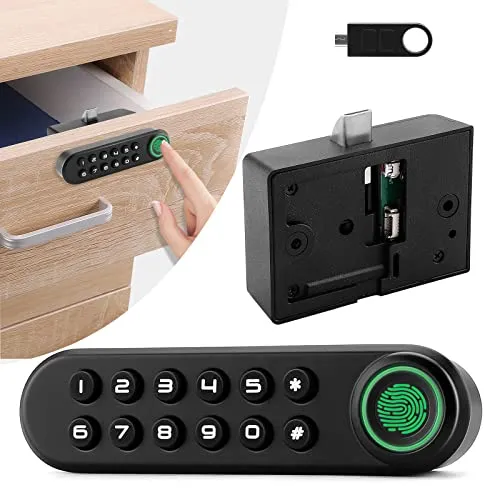 Mypin Fingerprint Cabinet Lock, Smart Biometric Cabinet Password Lock with USB Key, Keyless Hidden File Drawer Wardrobe Lock, Child Safety Fingerprint Lock