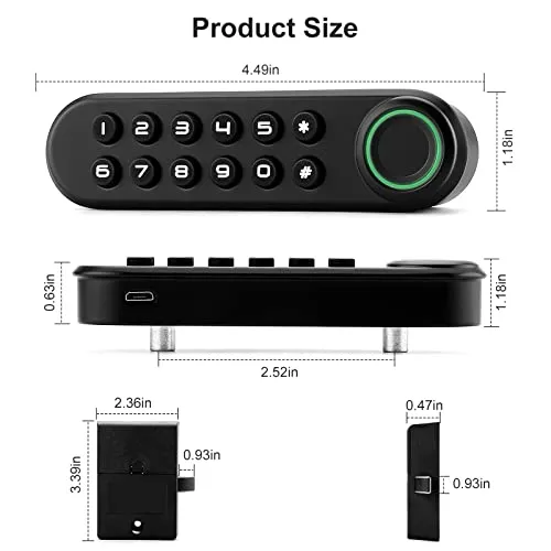 Mypin Fingerprint Cabinet Lock, Smart Biometric Cabinet Password Lock with USB Key, Keyless Hidden File Drawer Wardrobe Lock, Child Safety Fingerprint Lock