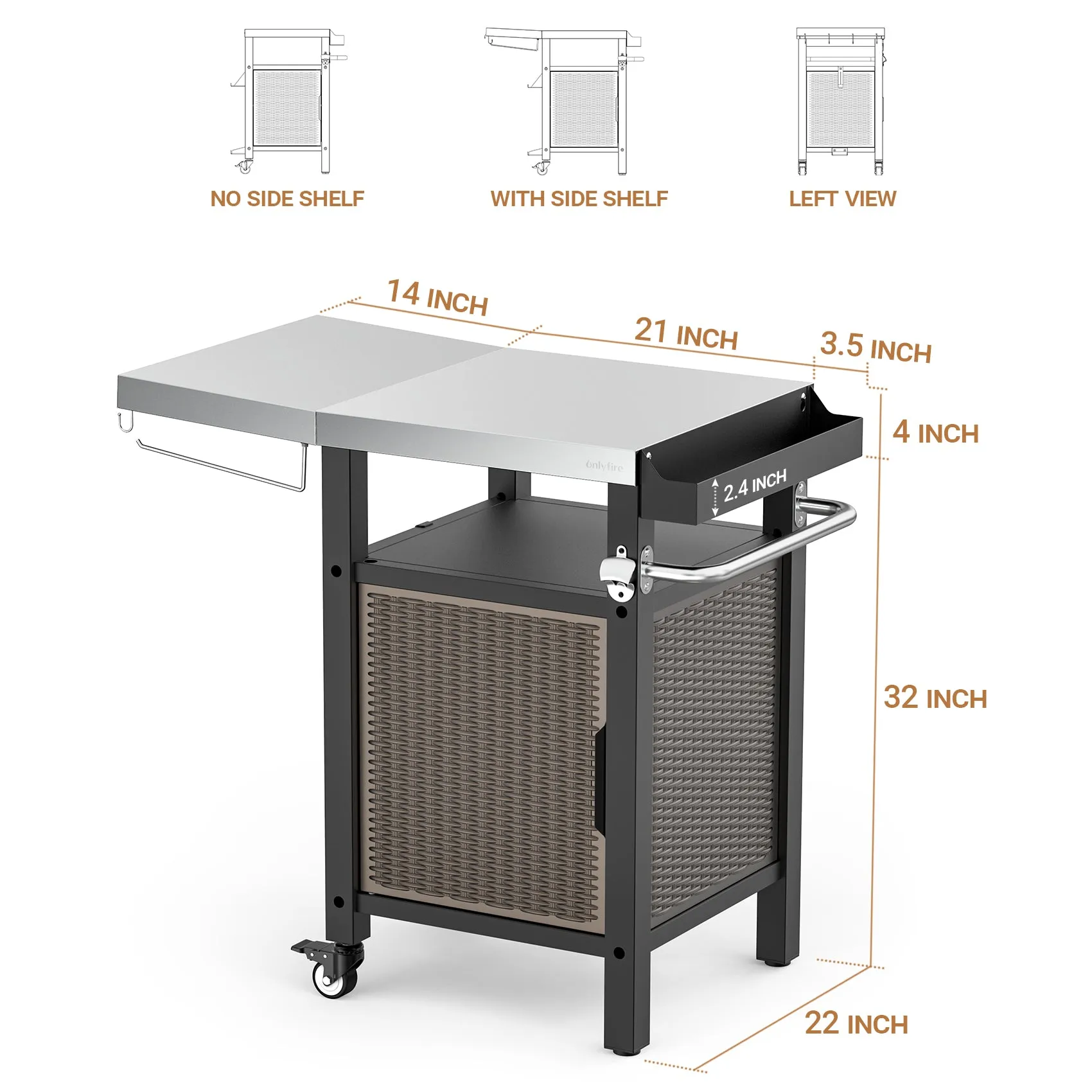 Onlyfire 9116 Outdoor Table and Storage Cabinet with Large Countertop and Wheels