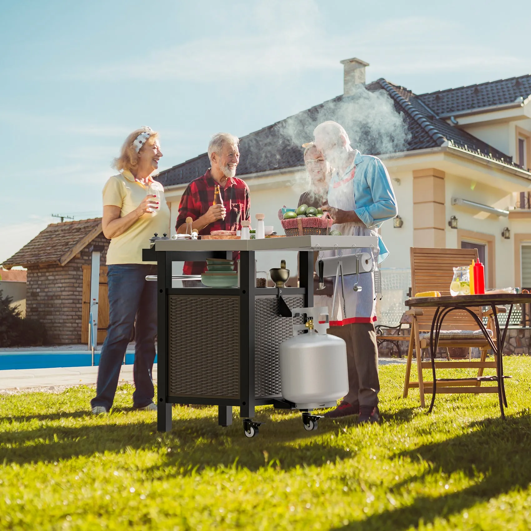 Onlyfire 9116 Outdoor Table and Storage Cabinet with Large Countertop and Wheels