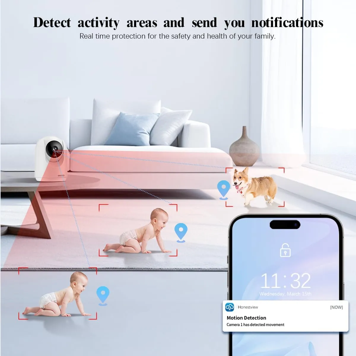 OOSSXX Indoor Security Camera System for Video Baby Monitor and Pet Monitor with App, Nanny Cam Smart Wireless PTZ Cameras with Audio/2-Way Talk Home Surveillance,5G&2.4G WiFi,Night Vision(4 Packs)