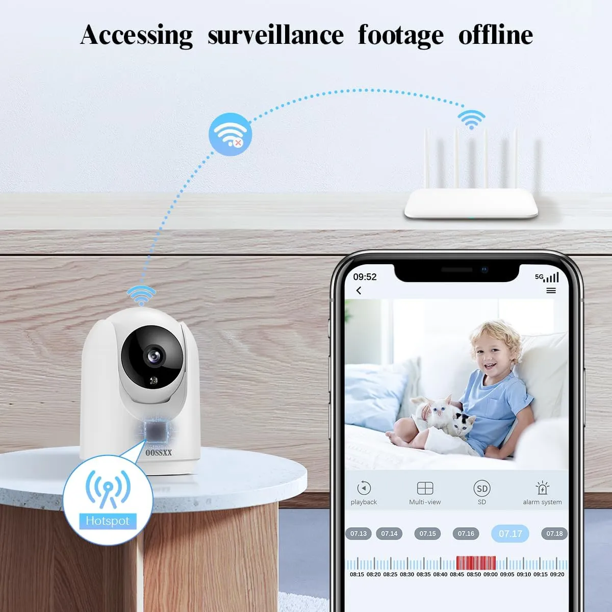 OOSSXX Indoor Security Camera System for Video Baby Monitor and Pet Monitor with App, Nanny Cam Smart Wireless PTZ Cameras with Audio/2-Way Talk Home Surveillance,5G&2.4G WiFi,Night Vision(4 Packs)