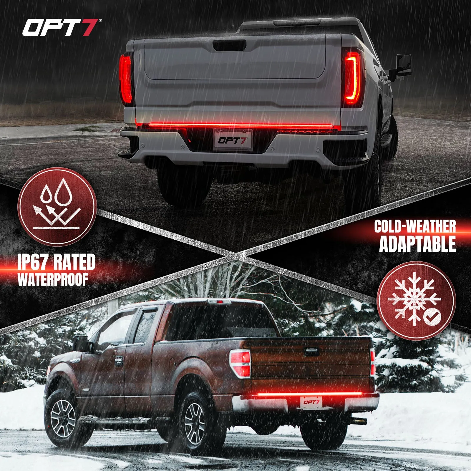 OPT7 Redline Parlux Triple Tailgate Light Bar 60" Bundle for Ford F150 15-18 Easy Connect Harness