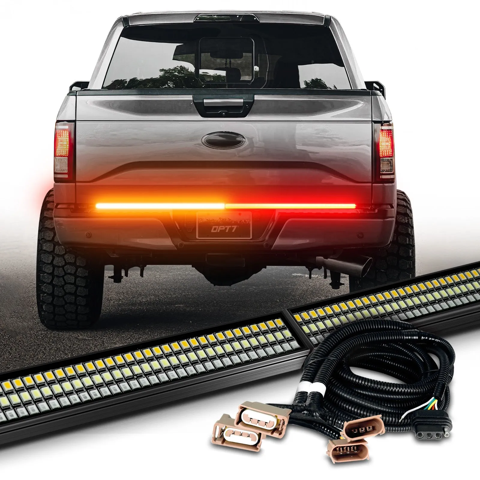 OPT7 Redline Parlux Triple Tailgate Light Bar 60" Bundle for Ford F150 15-18 Easy Connect Harness